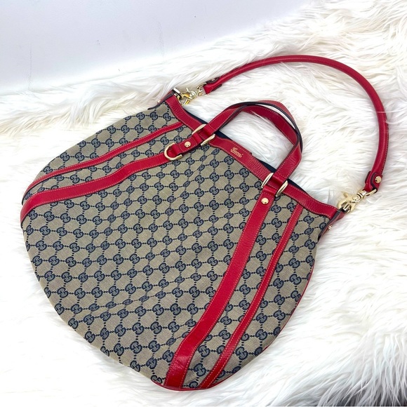 GUCCI Red & Blue GG Canvas and Leather Abbey 2 way Hobo Bag 💯 Authentic 😎 - Picture 2 of 16